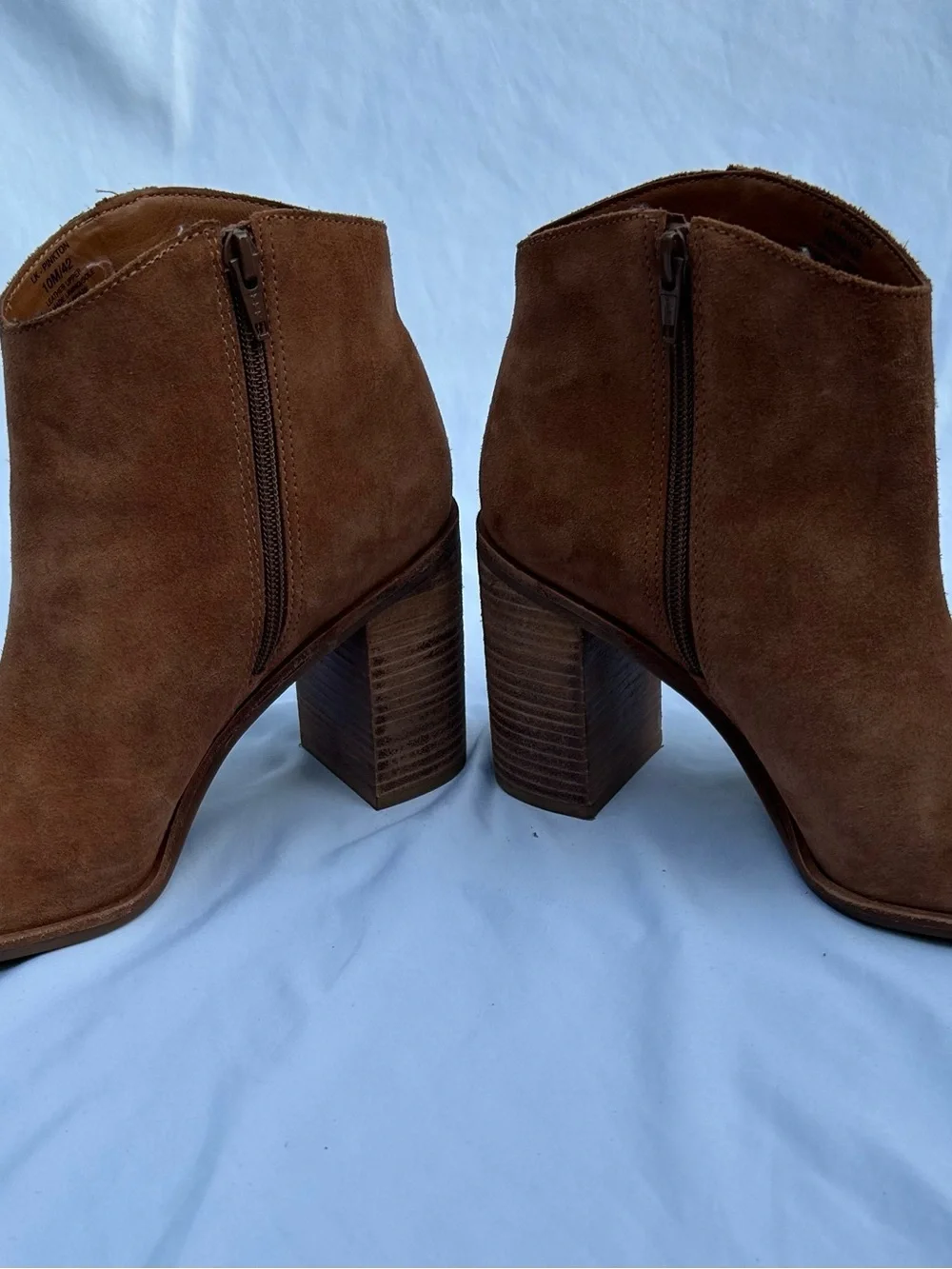 Lucky Brand Tan Suede Ankle Booties with Stacked Heel
